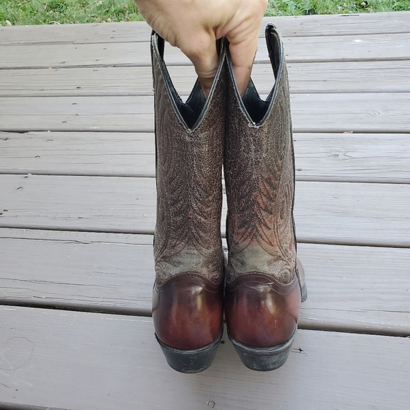 Vintage 80s Laredo Distressed Brown Leather Western Cowboy Motorcycle Work Boots - Picture 4 of 8